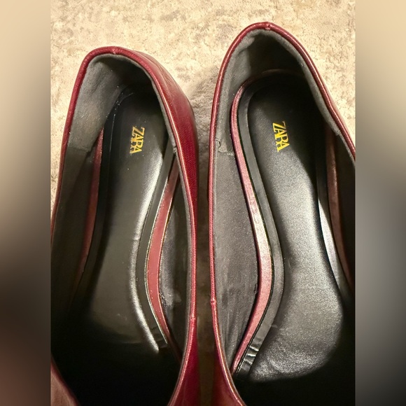 Zara Leather Women's Burgundy Ballet Flats with Gold Accent - Picture 7 of 8